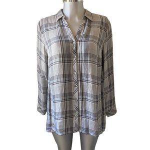 J. Jill Plaid Shirt Lightweight Soft Over Sized Casual Neutral Flannel Outdoor